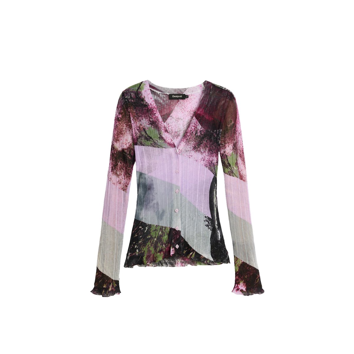 Pull à col en V imprimé rouge, DESIGUAL