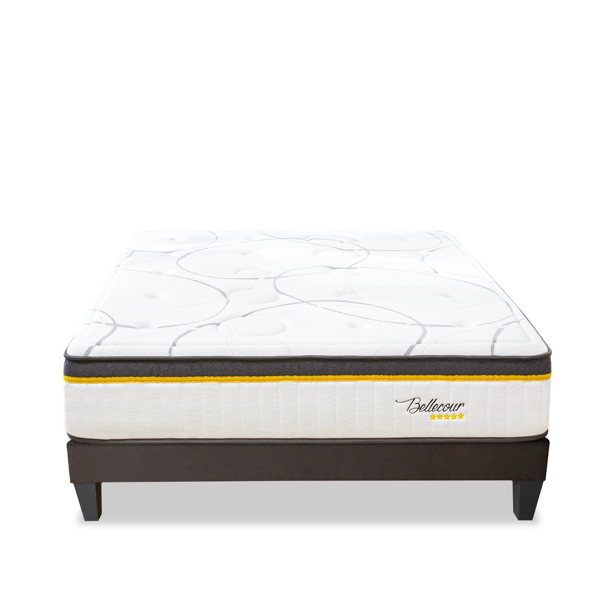 BELLECOUR LITERIE Ensemble Bellecour 3.0 140x190 cm Matelas Ressorts ensachés + Sommier Bois blanc, BELLECOUR