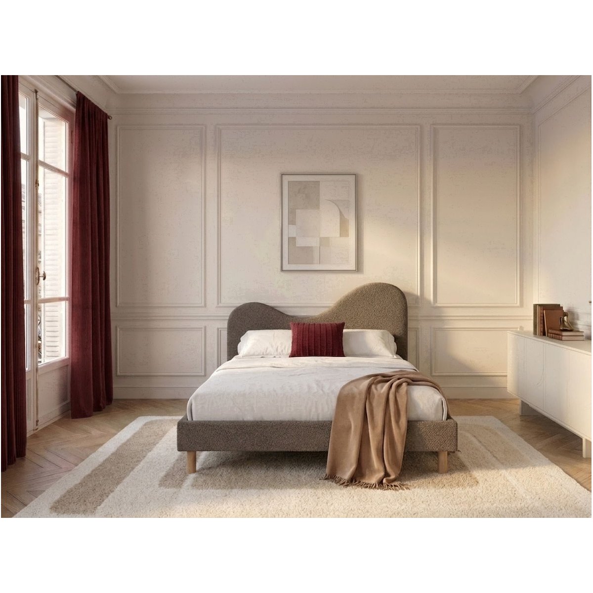 Lit revêtement tissu bouclette, CELINA marron, BOBOCHIC