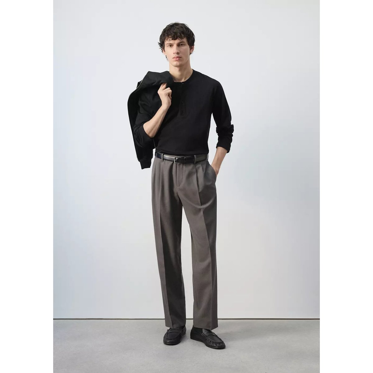 Pantalon relaxed-fit pinces marron moyen, MANGO MAN