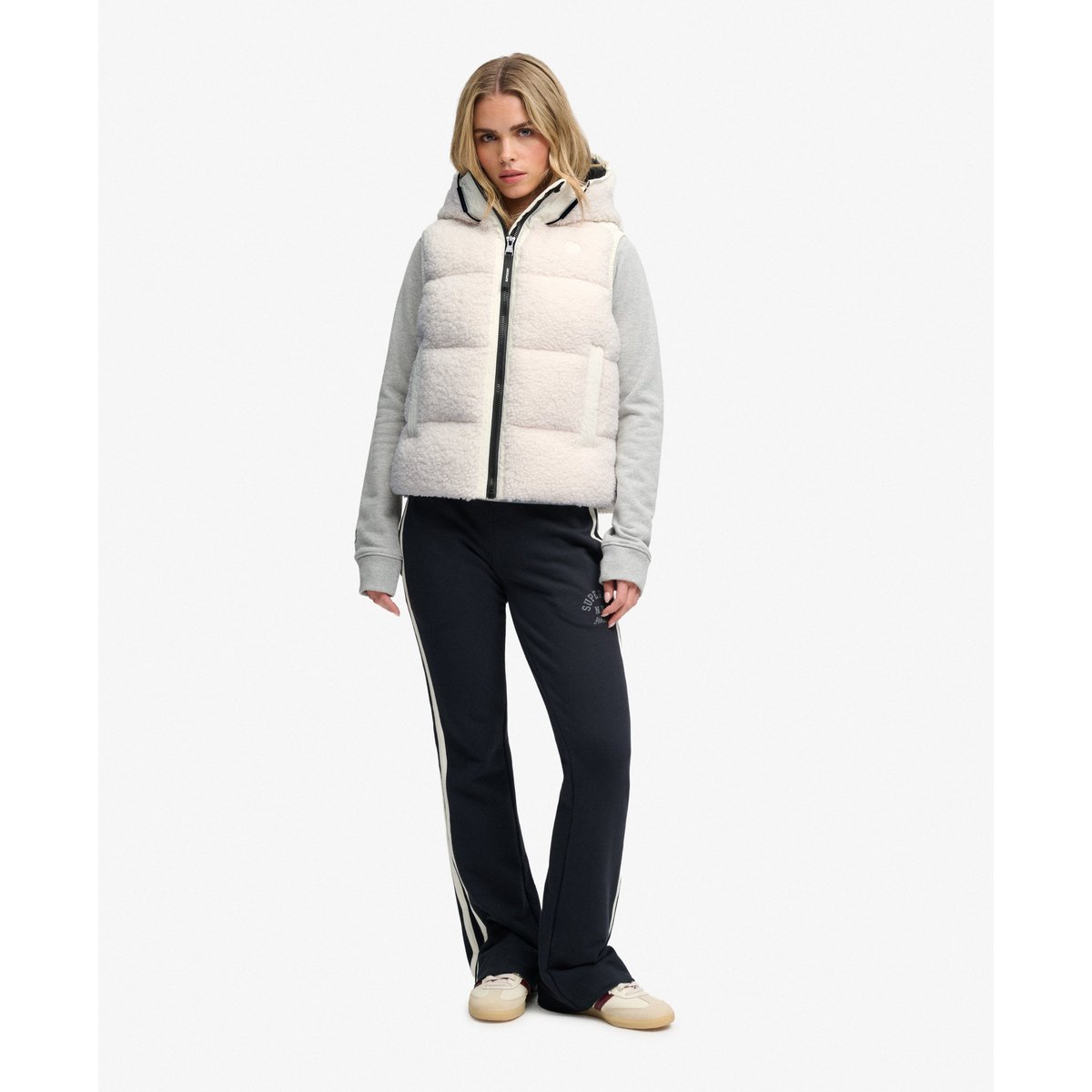 Gilet Matelassé à Capuche Borg blanc craie, SUPERDRY