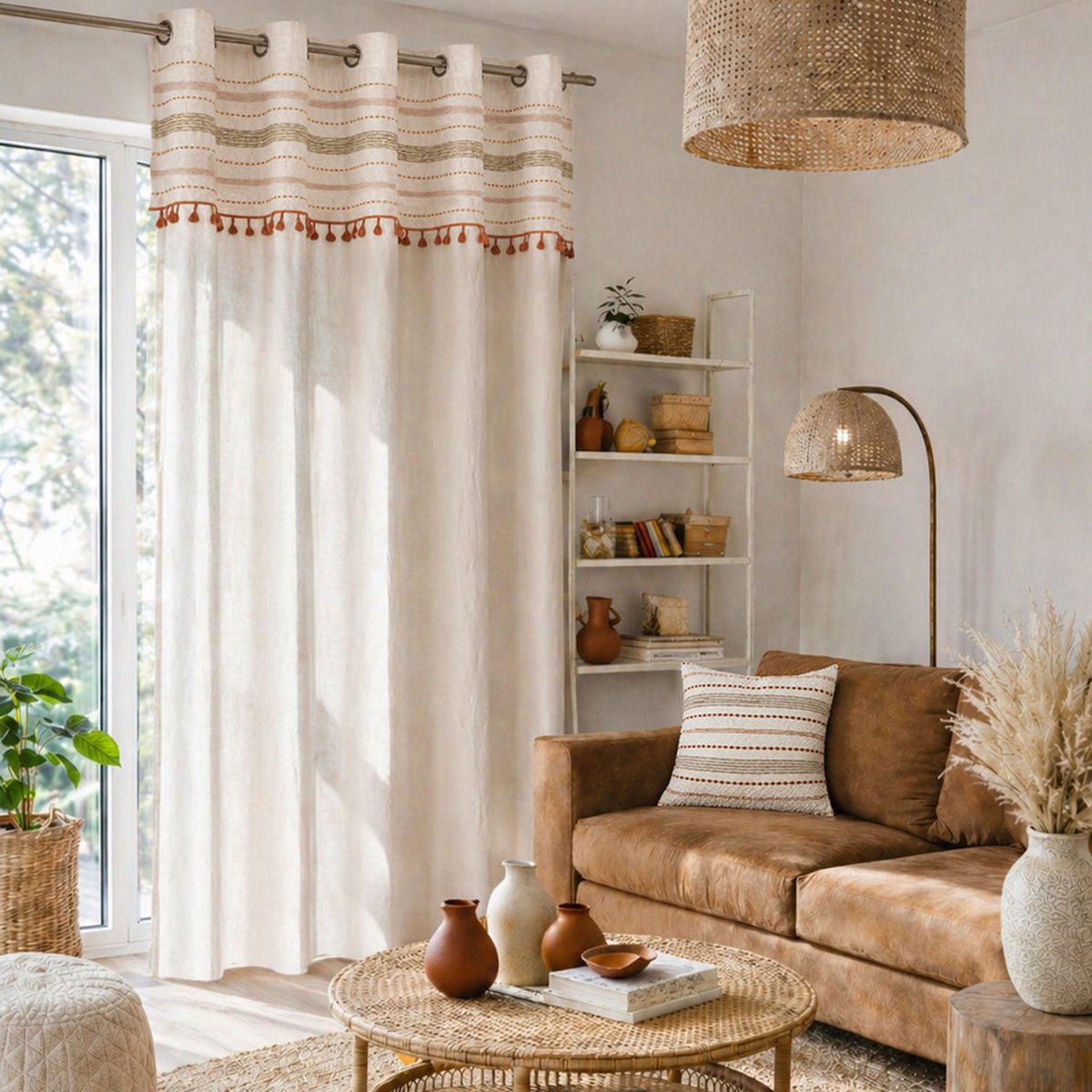 Coussin décoratif en polycoton tissé à rayures texturées naturel, DOUCEUR D'INTÉRIEUR