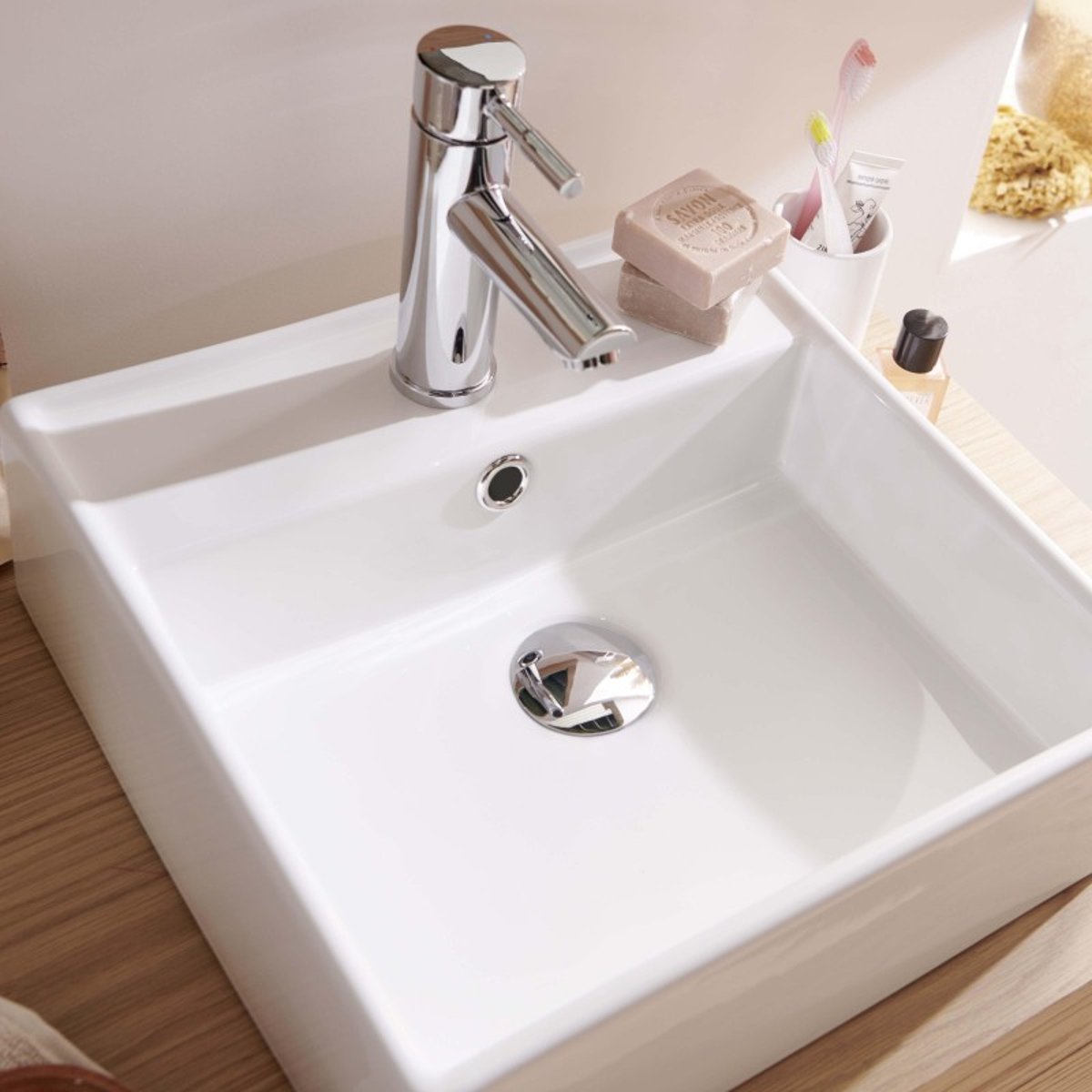 Vasque à poser carrée en céramique blanche 38cm NINO blanc, MOB IN