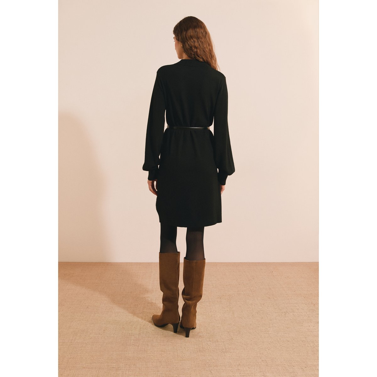 Robe courte manches longues ROYALE noir, ETAM
