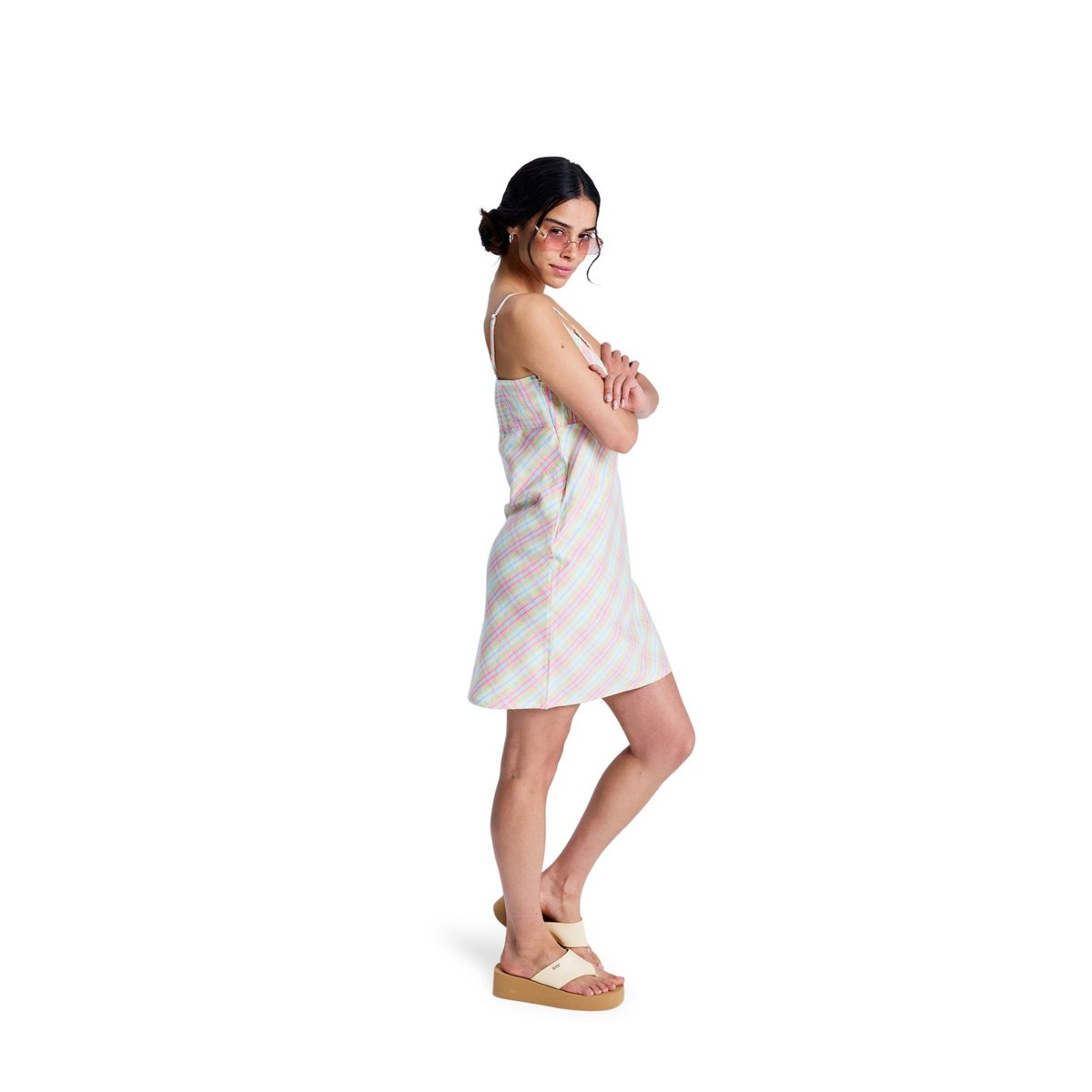 Robe fluide à bretelles LIMITLESS MINI. blanc coconut milk plaid swell, ROXY