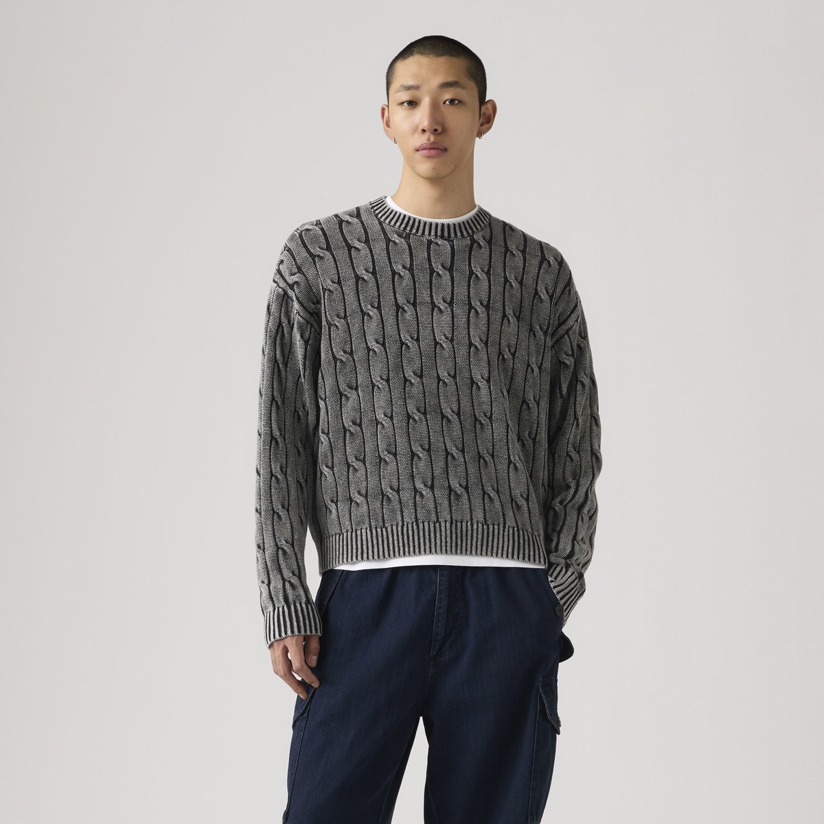 Pull col rond torsadé Carmel noir - cable rib 5gg phantom gd, LEVI'S