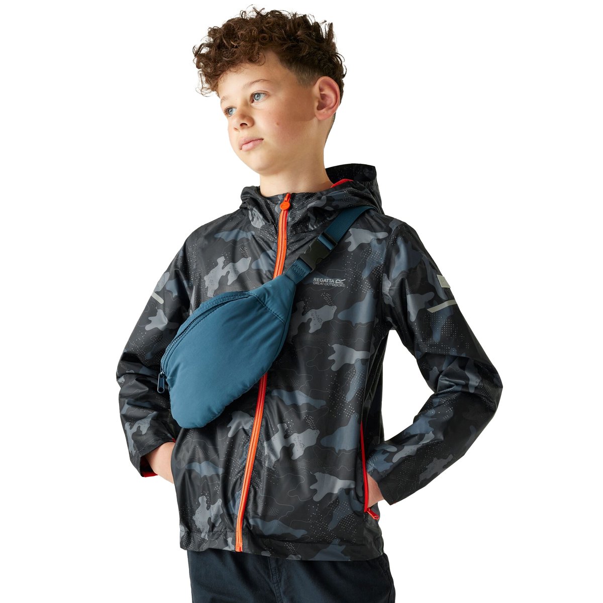 Veste imperméable motif/style imprimé LEVER bleu marine / orange sanguine, REGATTA