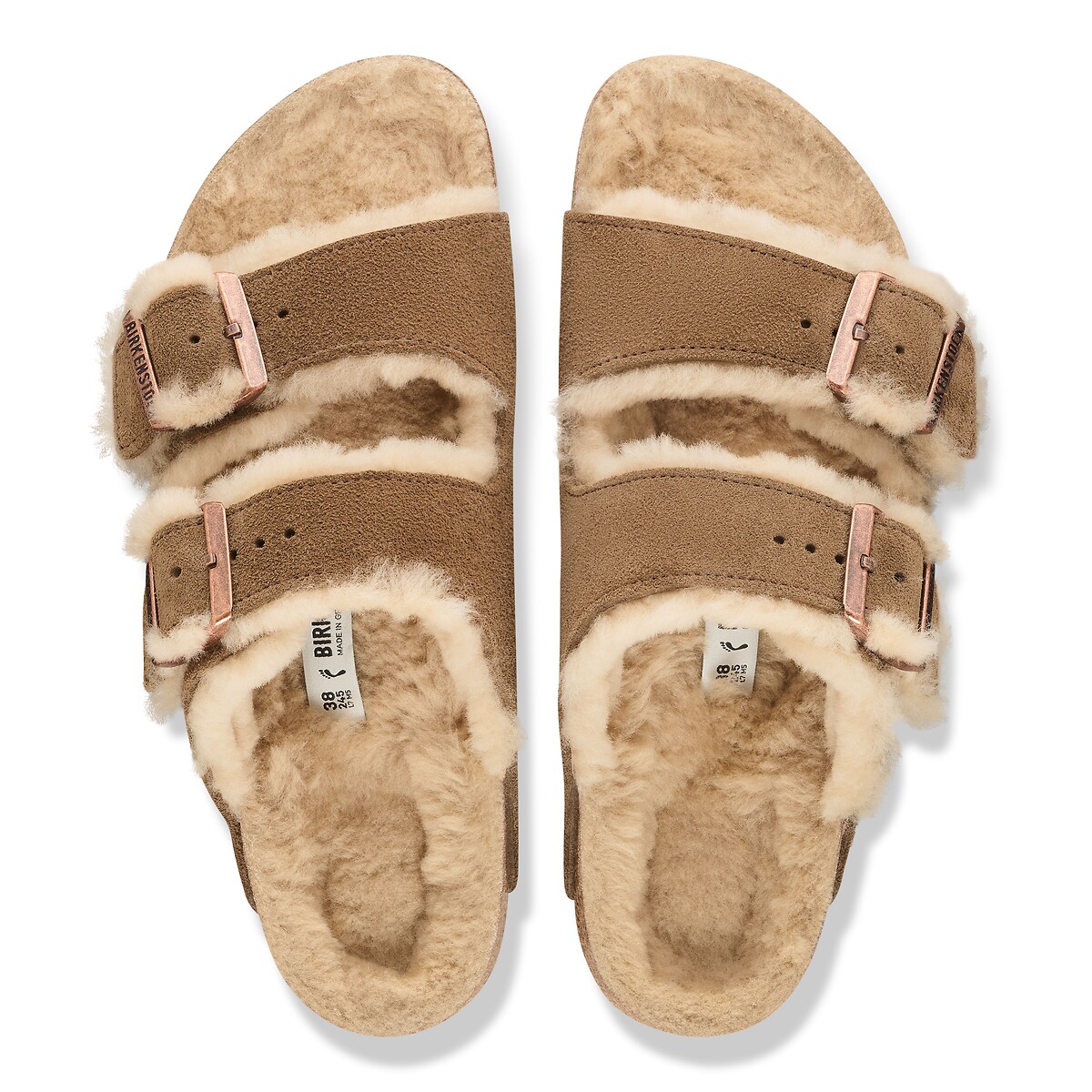 Sabot doppio cinturino, foderati in pelle scamosciata Arizona Fell marrone scuro, BIRKENSTOCK