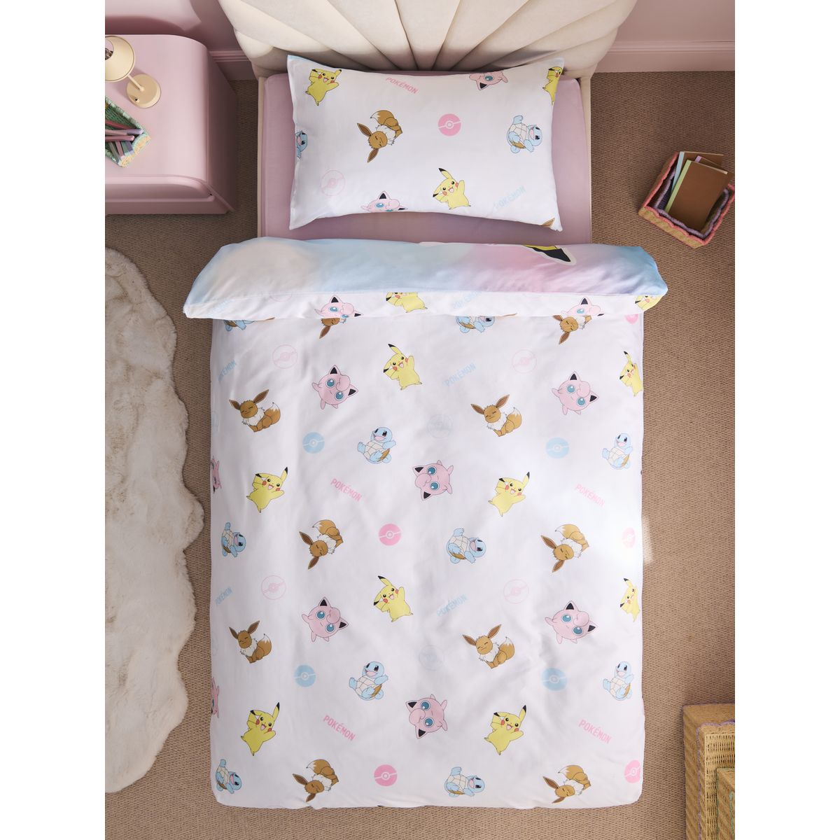 Housse de couette et taie d'oreiller pokémon rose ombre, NEXT