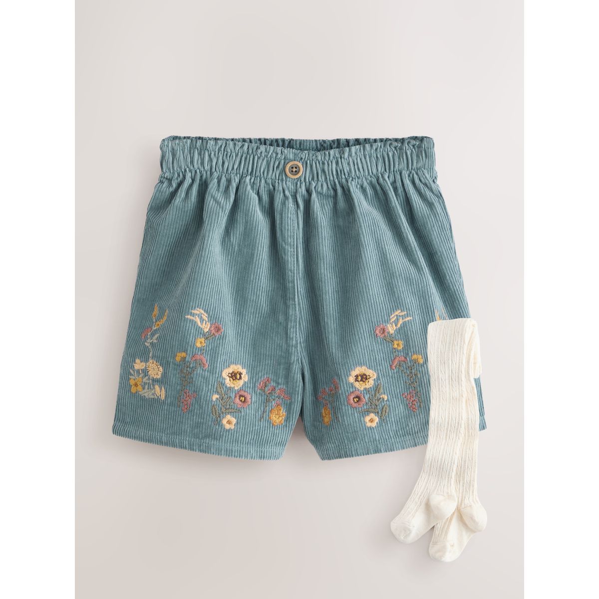 Short brodé de fleurs et collants bleu marine, NEXT