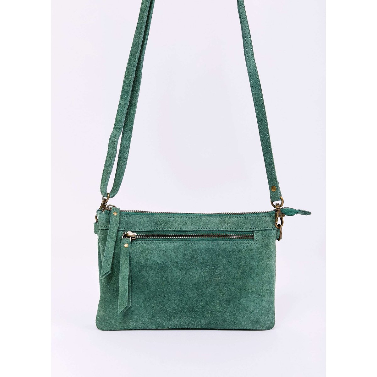 Sac bandoulière en cuir avec double pochette AGAVE vert agave, LA FIANCÉE