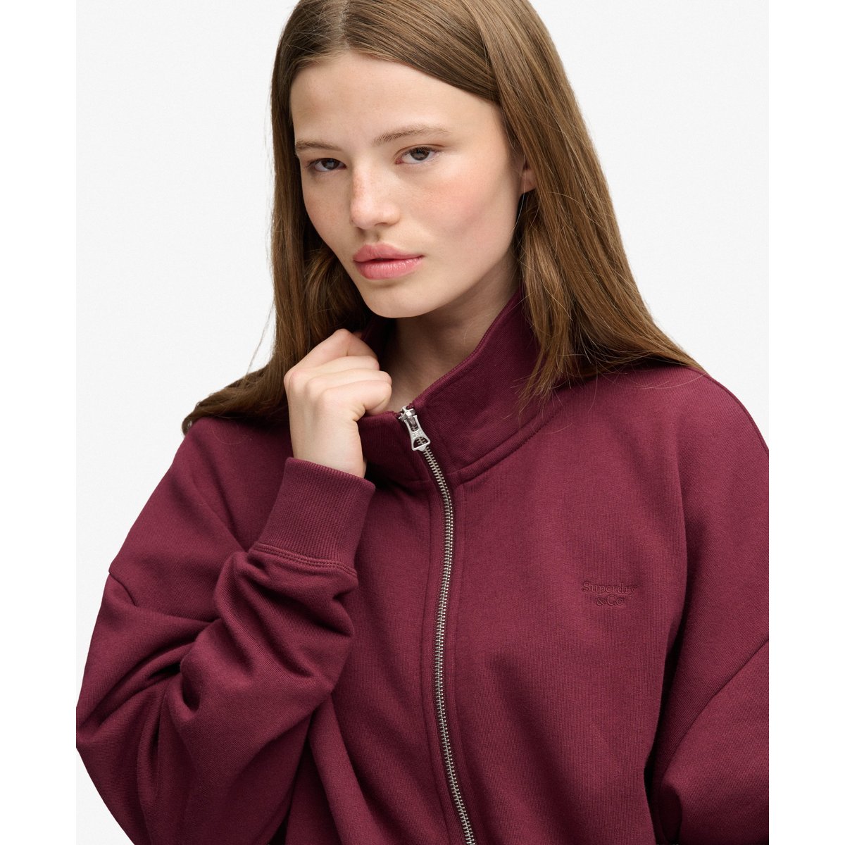 Veste de Survêtement Signature Brodée Coupe Oversize rouge porto, SUPERDRY