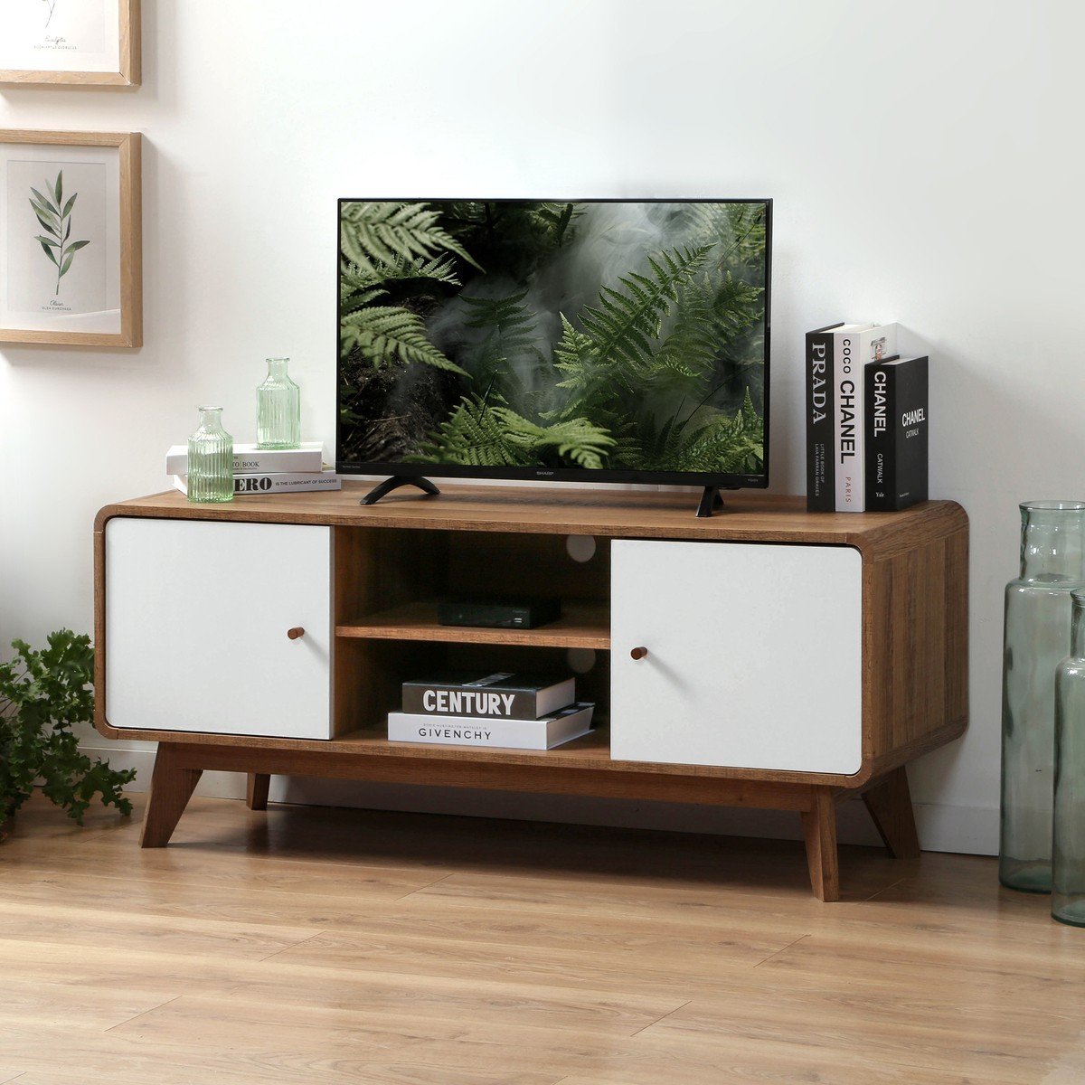 Meuble TV 2 Portes et 2 Niches  - ALBURA bois foncé, CALICOSY