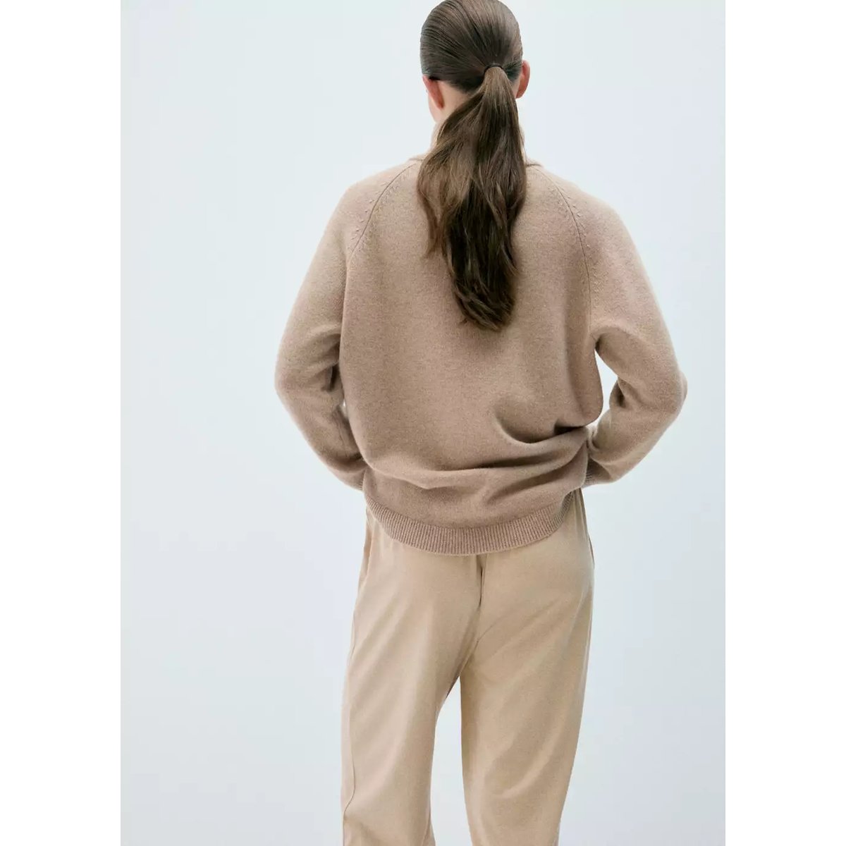 Pull-over 100 % laine col montant marron, MANGO