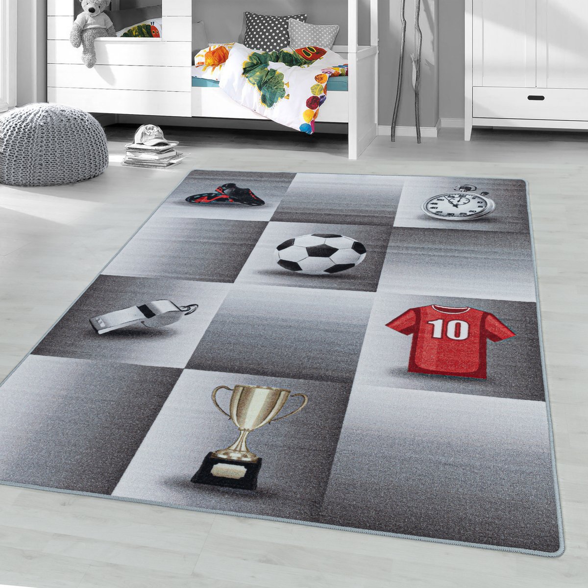 Tapis enfant football PLAY gris, NAZAR RUGS