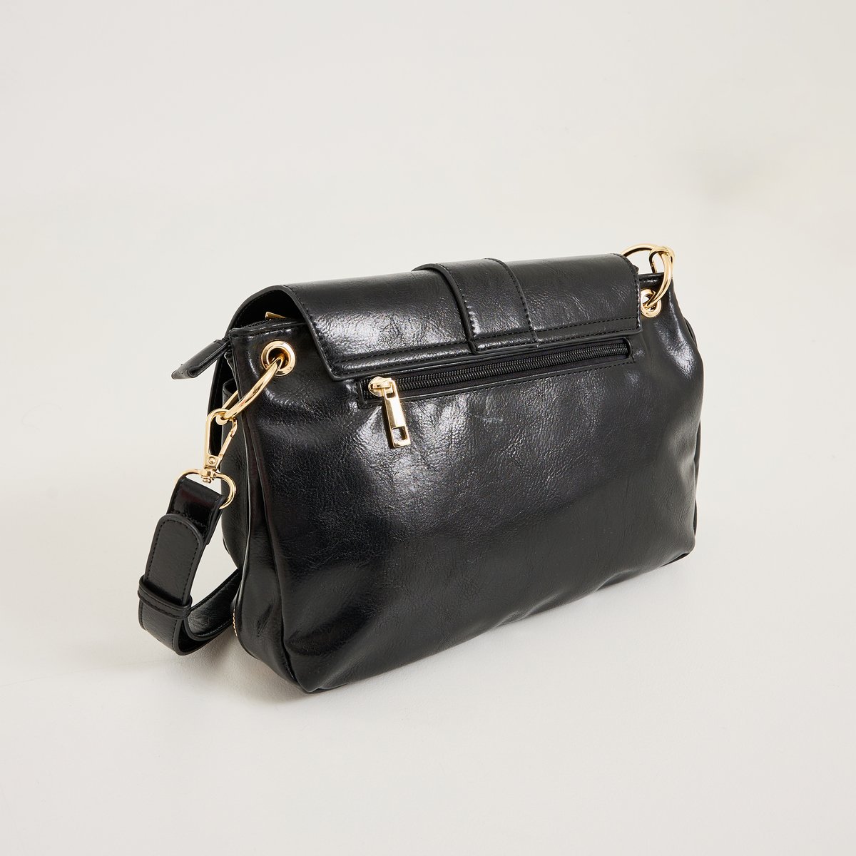 Sac besace à rabat noir, GRAIN DE MALICE