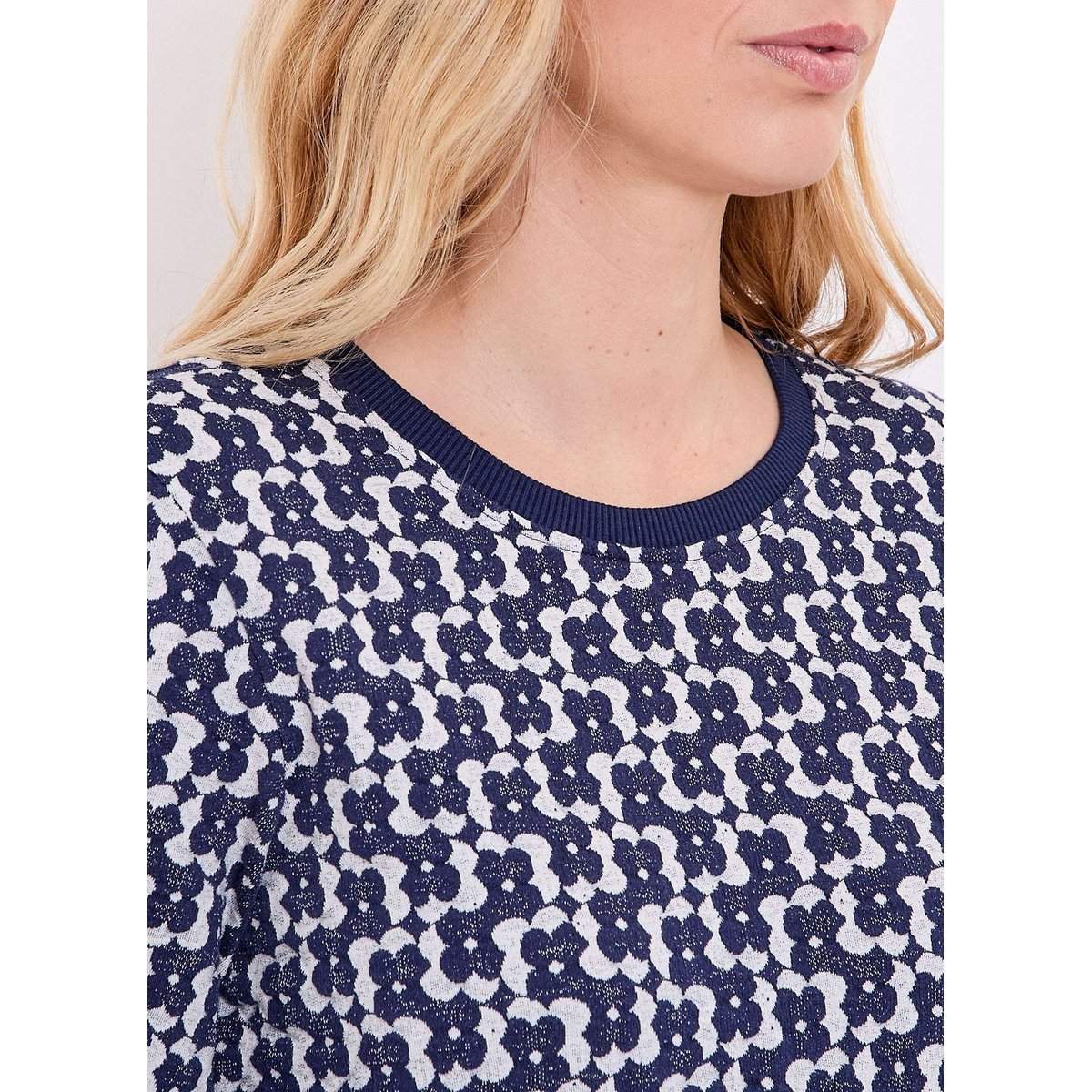Sweat col rond maille jacquard BASILIE bleu navy, PRINCESSE NOMADE