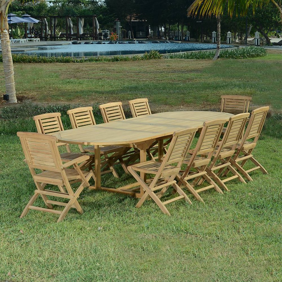 Salon de jardin teck massif Khania, 10 places naturel, TECK ATTITUDE