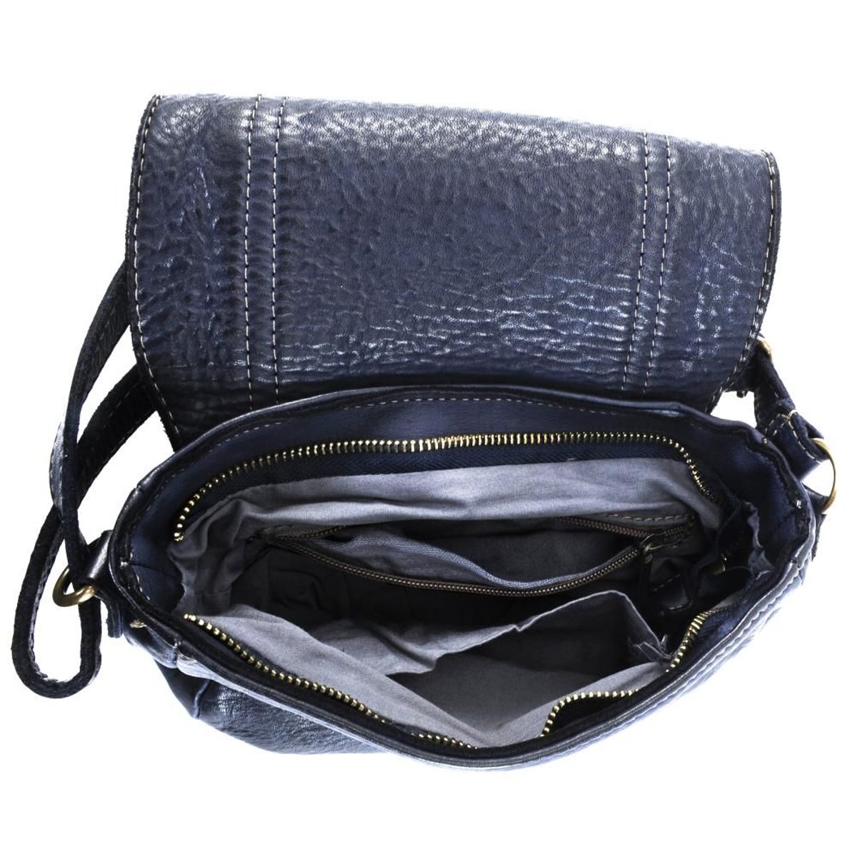 Sac à main en cuir lisse italien MELBOURNE bleu foncé, OH MY BAG