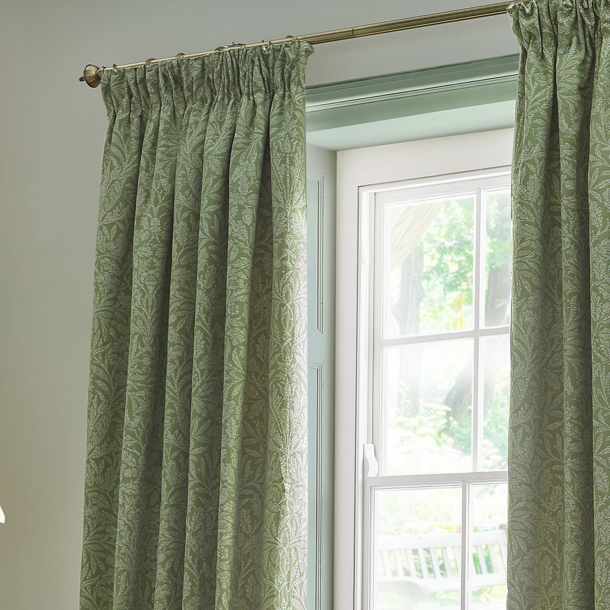 Acorn Tonal Jacquard Pencil Pleat Curtains sage, MORRIS & CO.