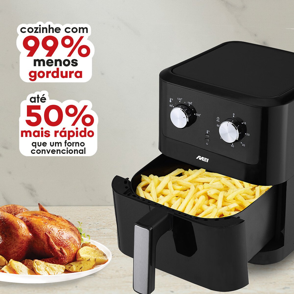 Fritadeira s/óleo 6L, MEI preto/inox, MEI