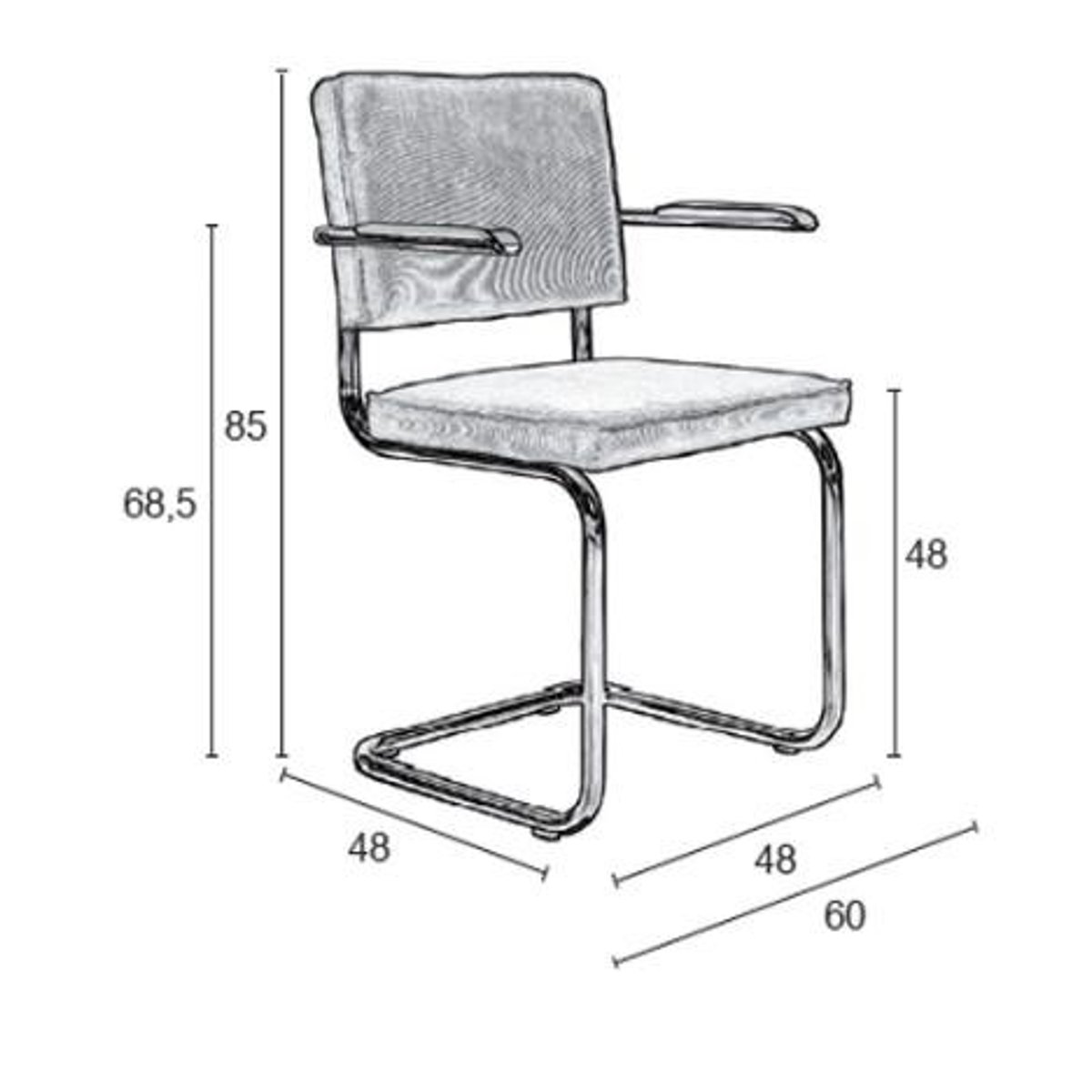 Lot de 2 chaises de repas en velours côtelé - RIDGE gris clair, ZUIVER
