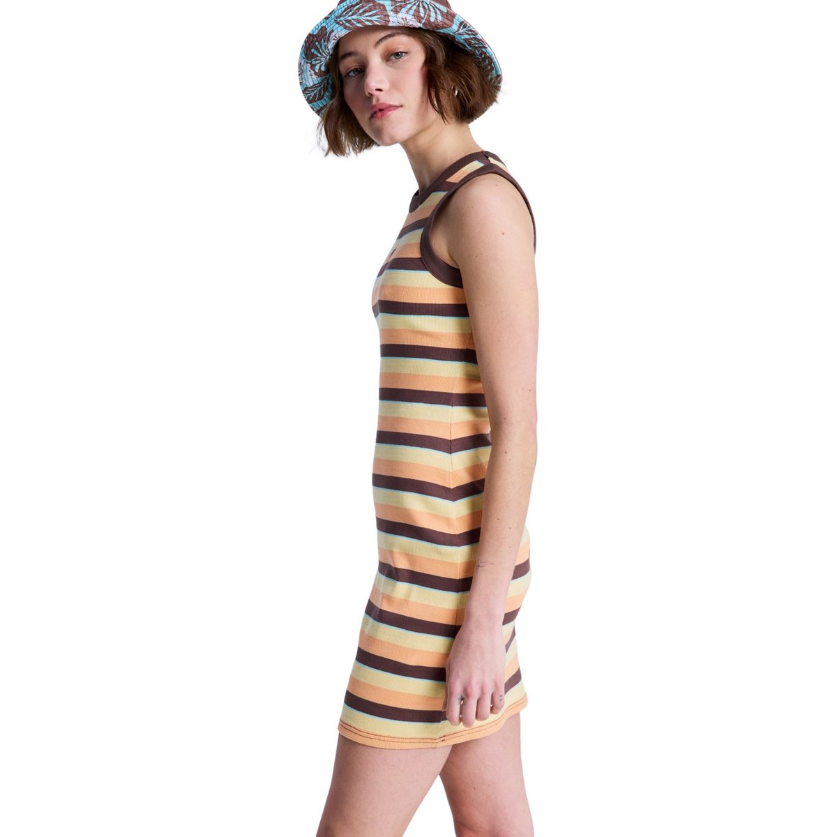 Robe sans manches en maille côtelée ICONIC DAYS STRIPES. marron french roast hey day stripe, ROXY