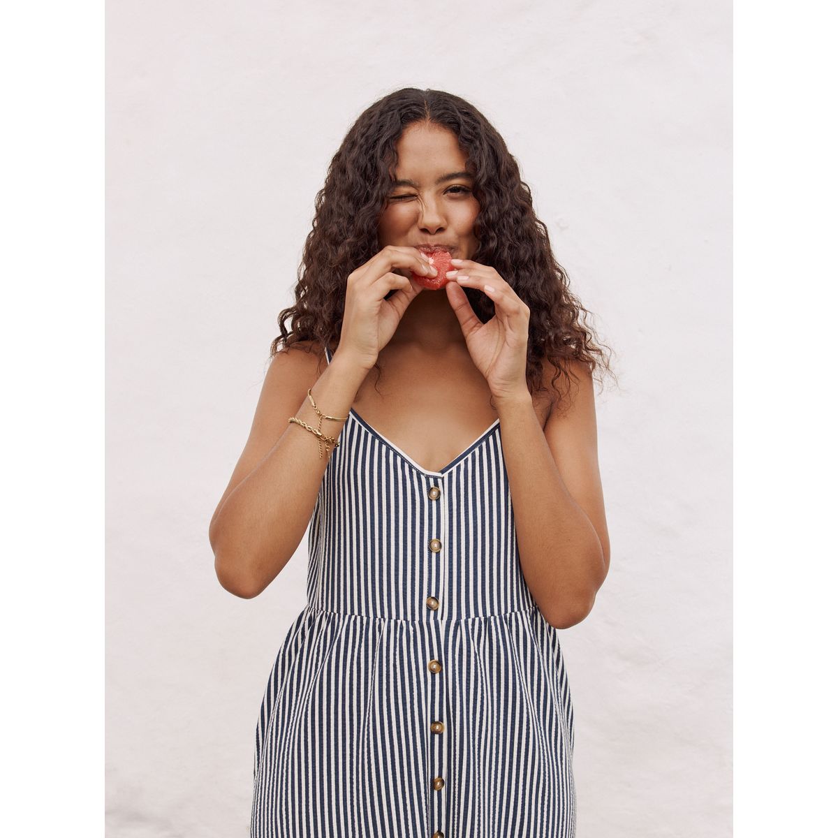 Robe mi-longue boutonnée en jersey rayures bleues, NEXT
