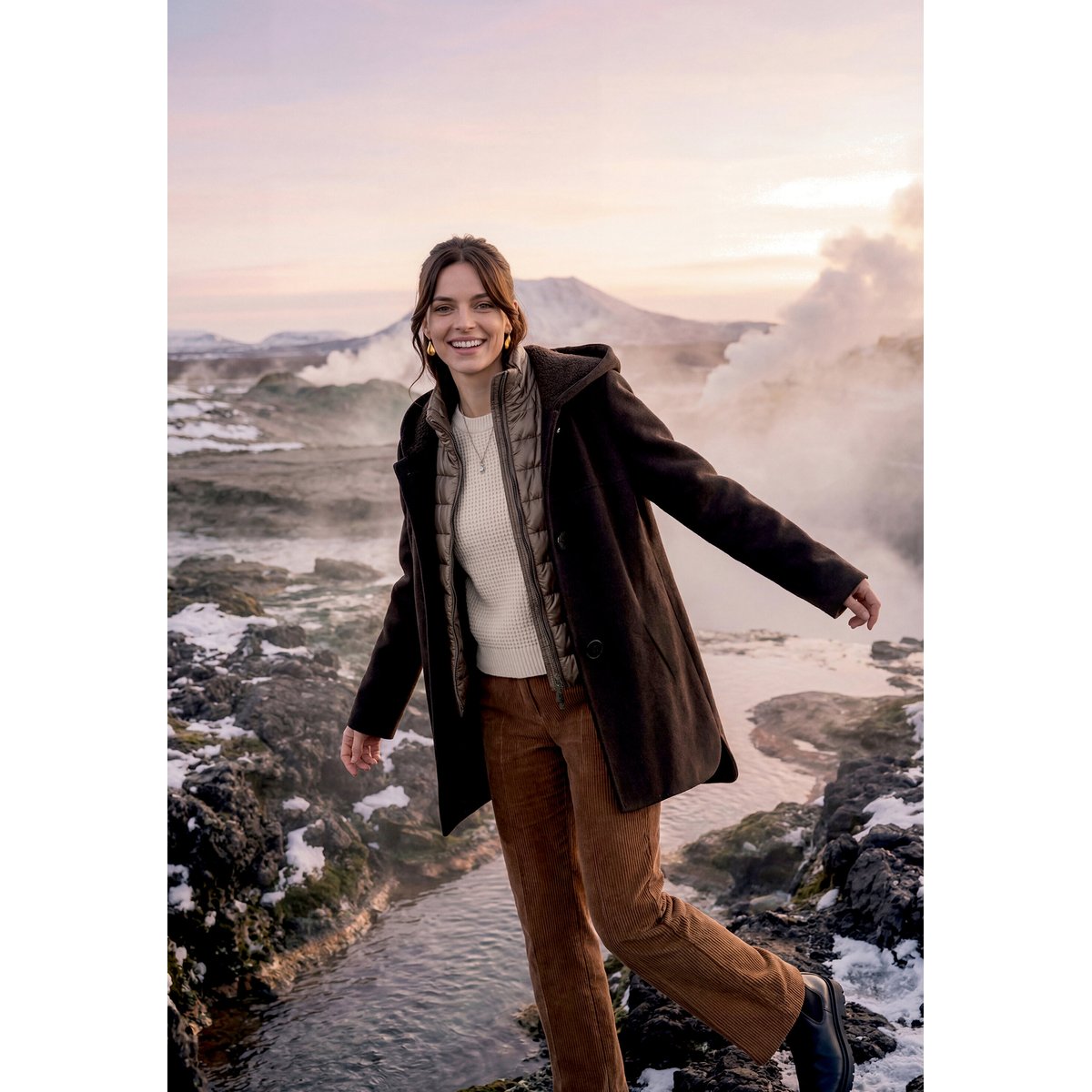Veste en laine à capuche dark brown melange, GIL BRET