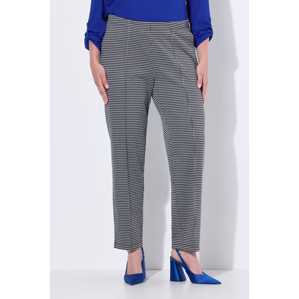 Pantalon jacquard à taille élastique noir, ULLA POPKEN