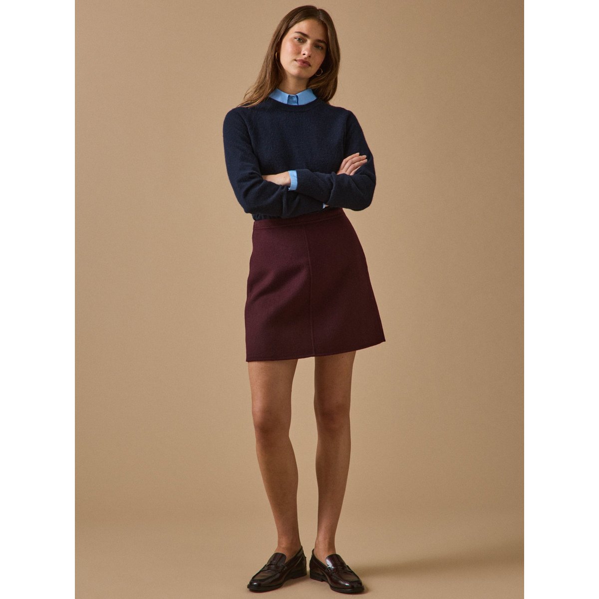Jupe courte lainage double face bordeaux fonce, CYRILLUS
