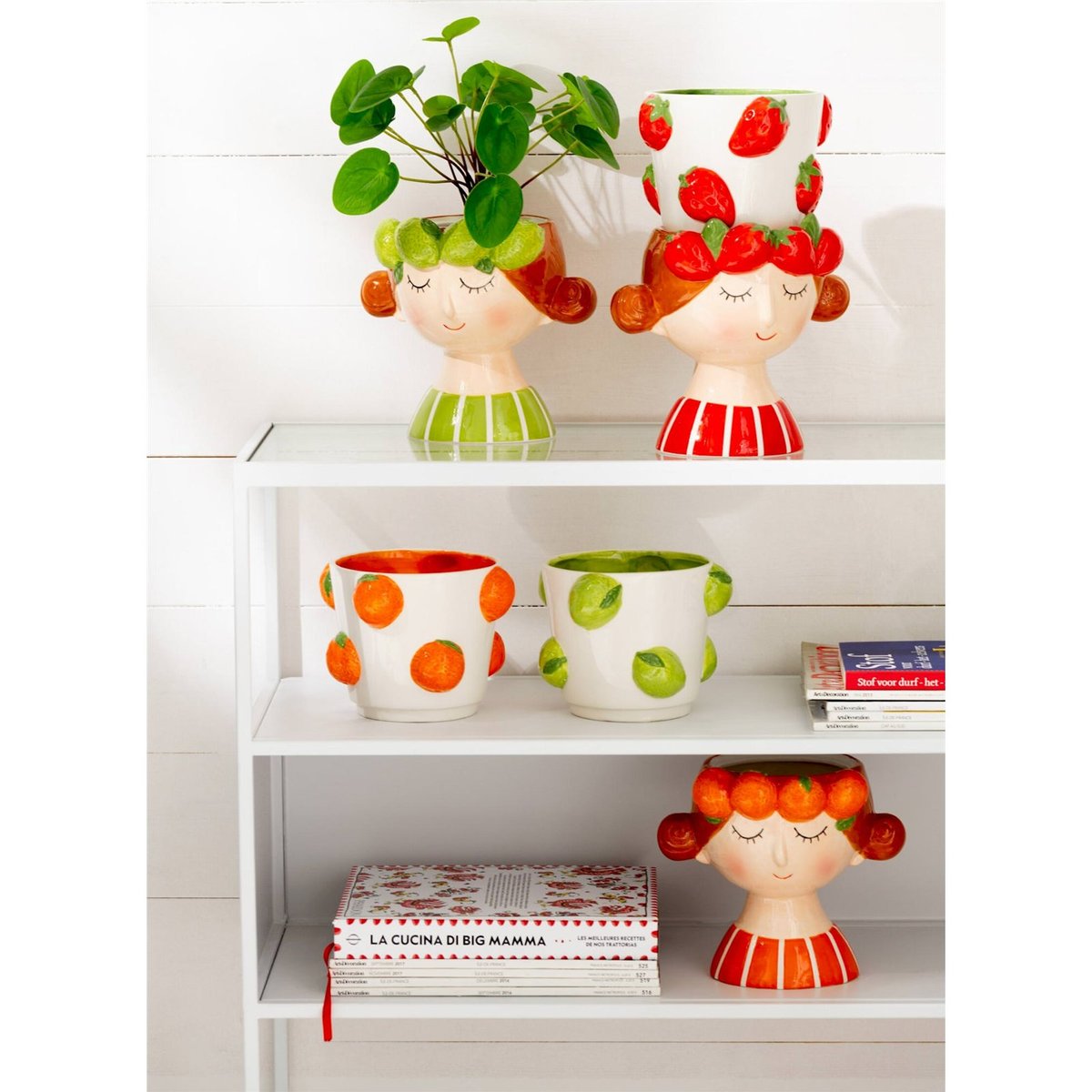 Cache-pot fille aux fraises multicolore avec fraises rouges, RECOLLECTION