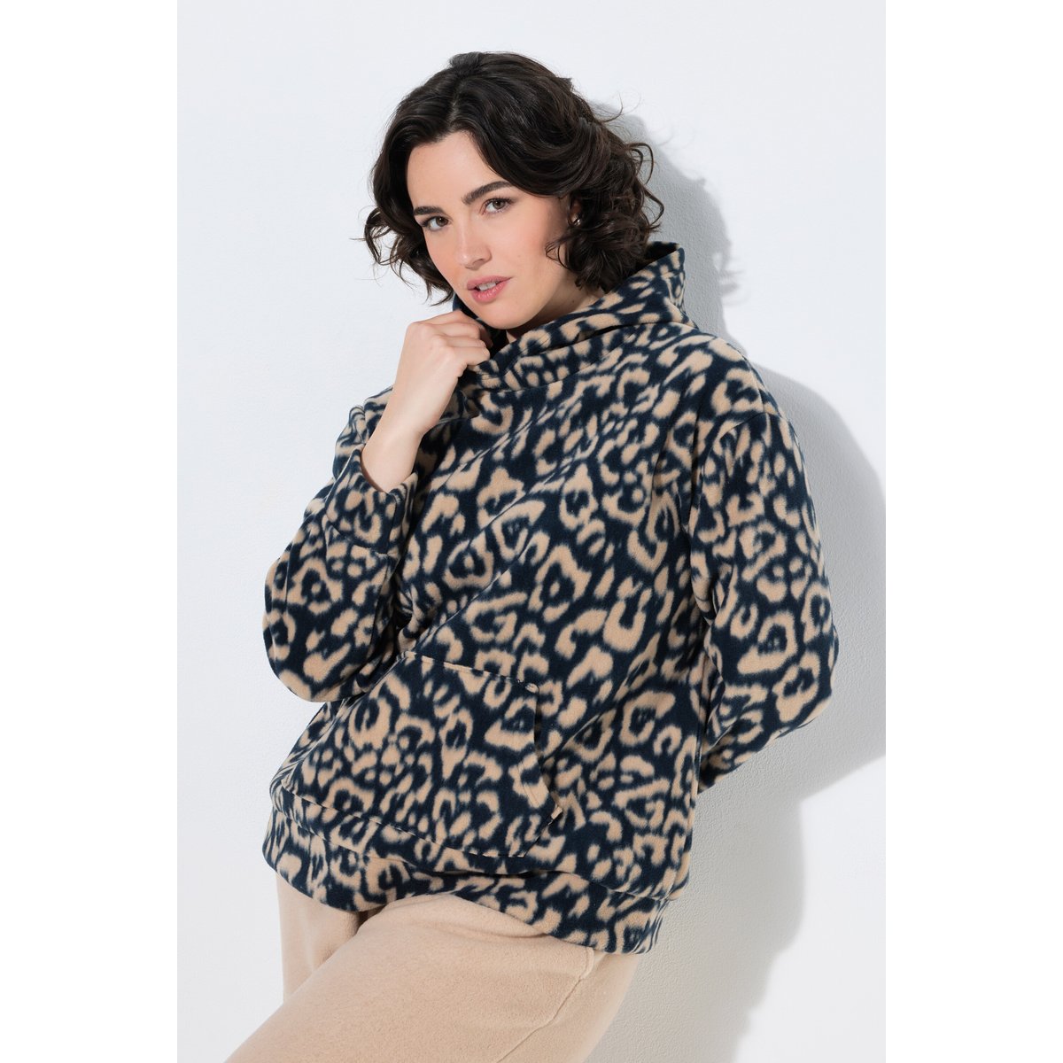 Sweat-shirt à capuche en polaire marine, ULLA POPKEN