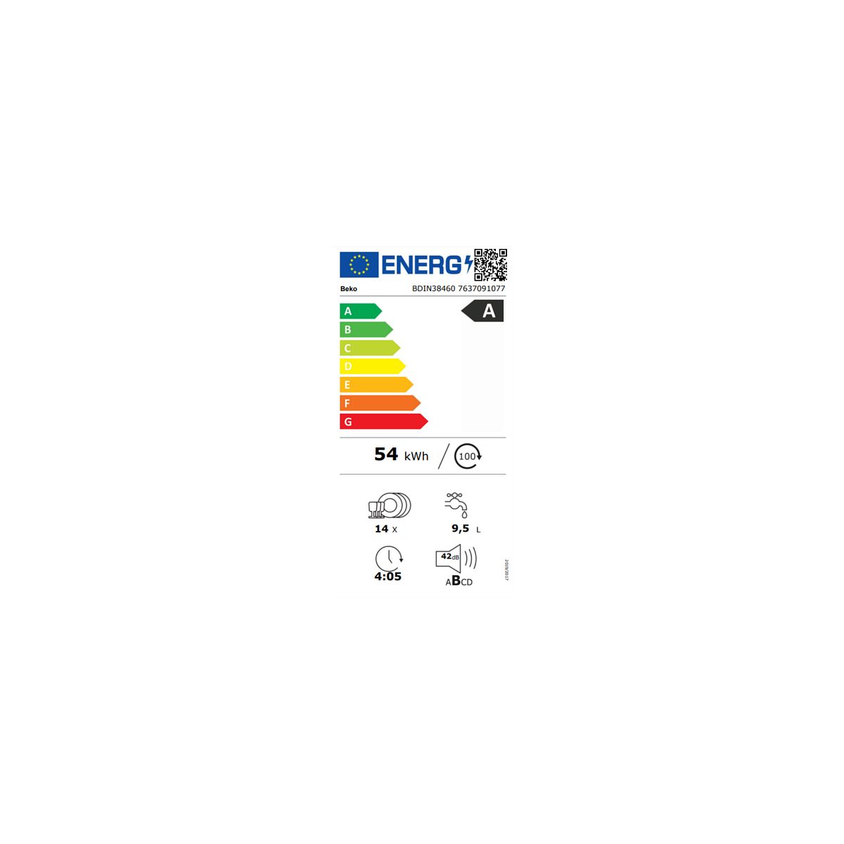 Lave vaisselle encastrable BDIN38460 couleur unique, BEKO