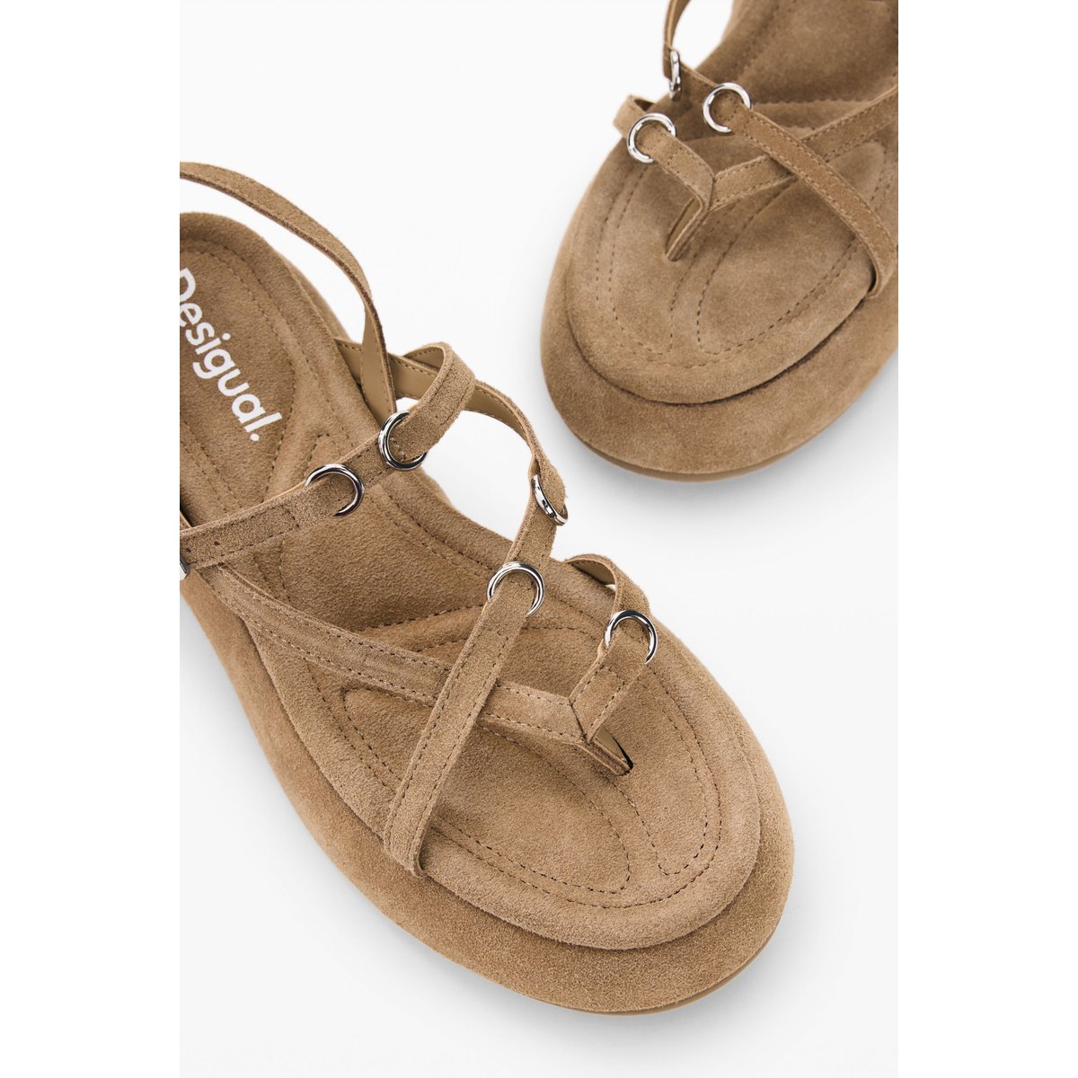 Sandale plateforme en cuir marron, DESIGUAL