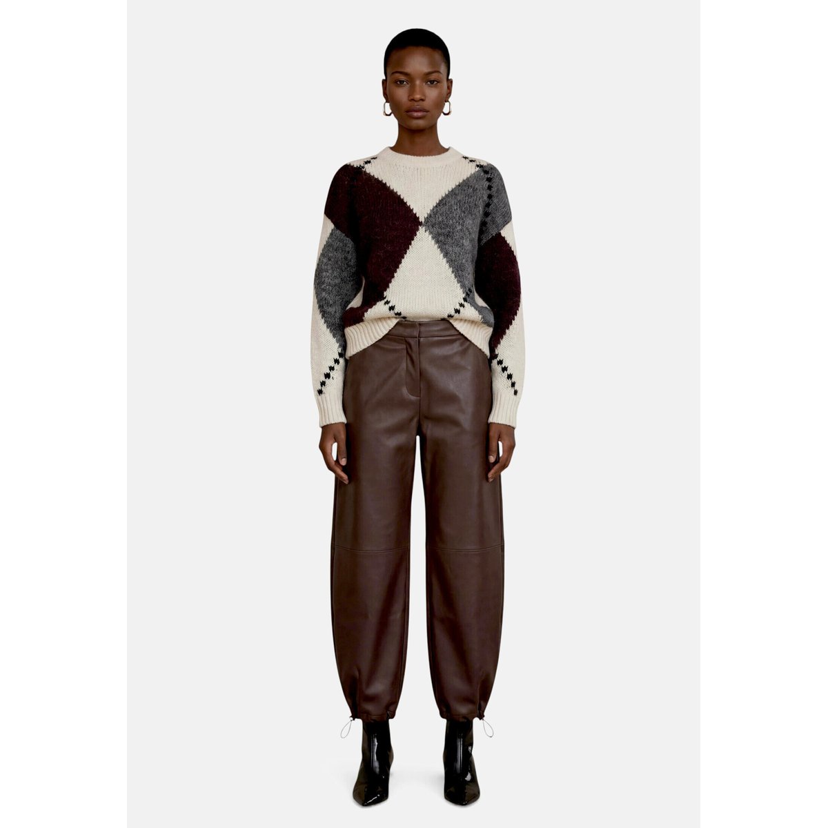 Pull-over en grosse maille à motif intarsia patch cream/brown, ZERO