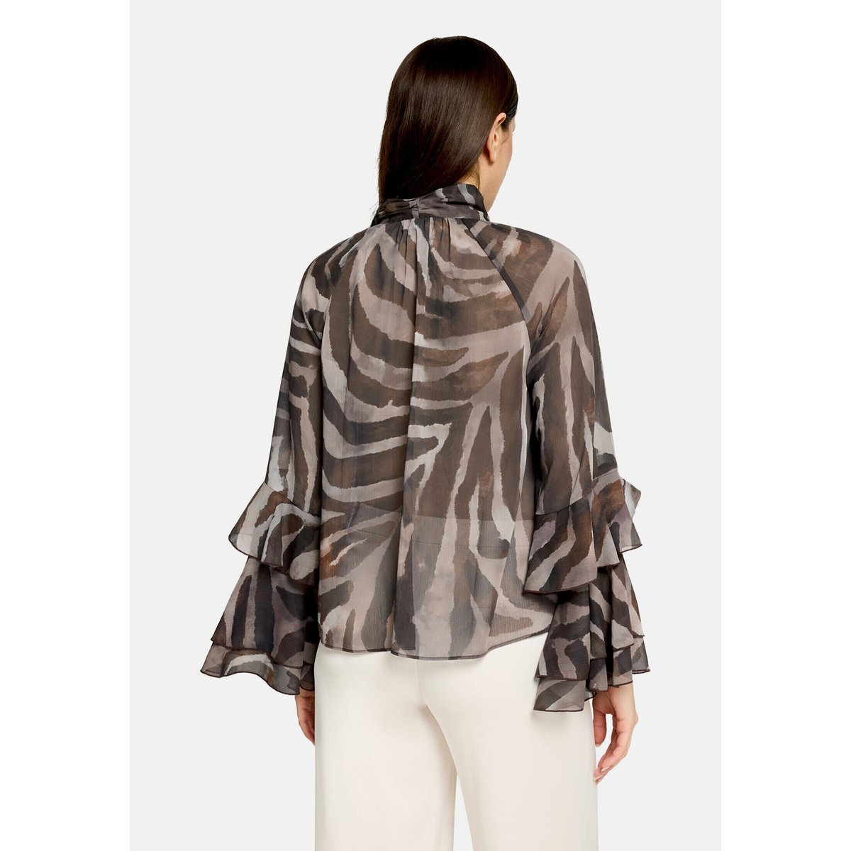 Chemisier en chiffon à volant brown/brown, VERA MONT