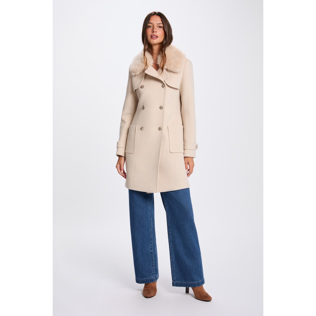 Manteau droit beige, MORGAN