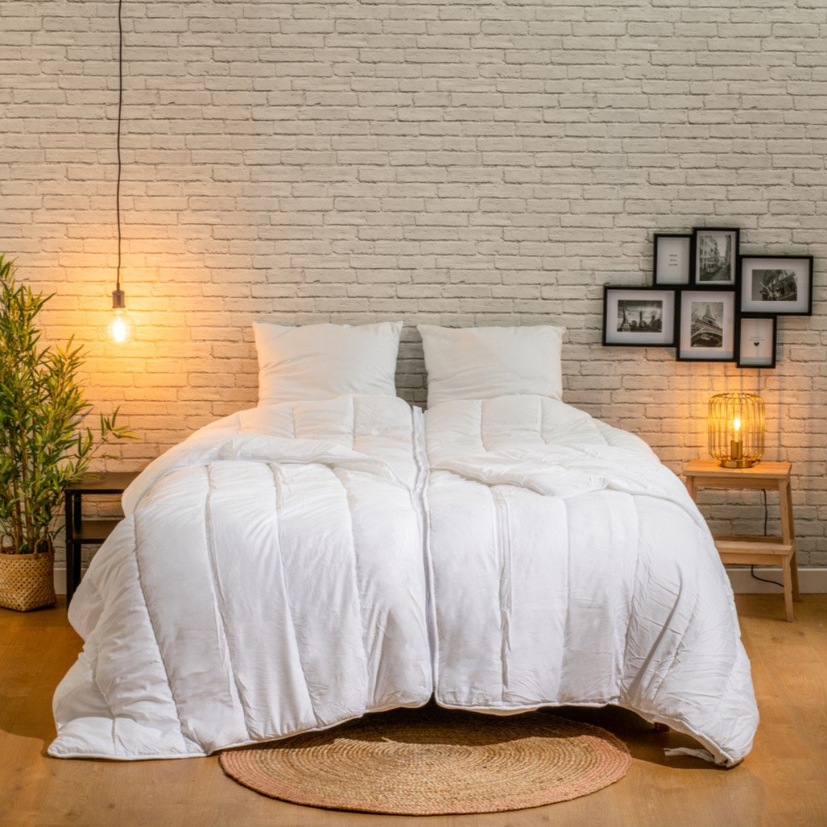 Couette chaude Adaptable pour 2 Spécial Couples blanc, BLEU CALIN