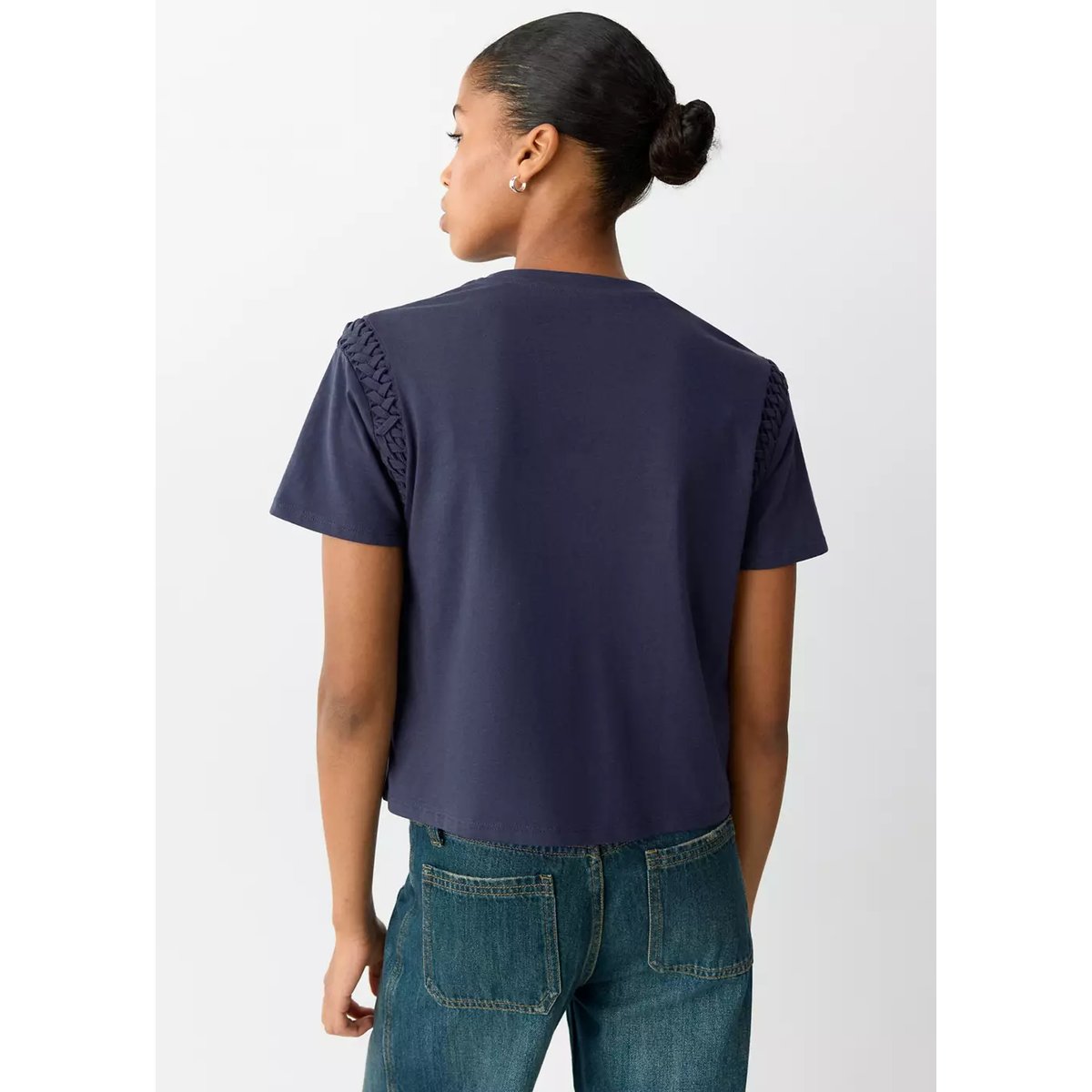 T-shirt en coton détail tressé bleu marine, MANGO TEEN