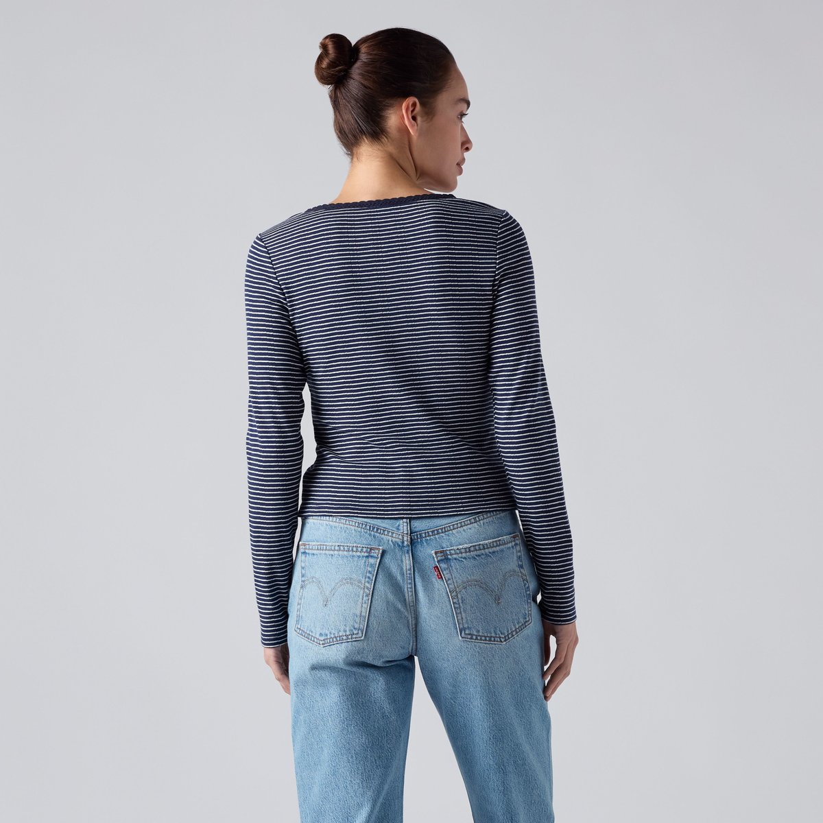 Dry Goods t-shirt manche longue maille pointelle bleu - tina stripe navy blazer egret, LEVI'S