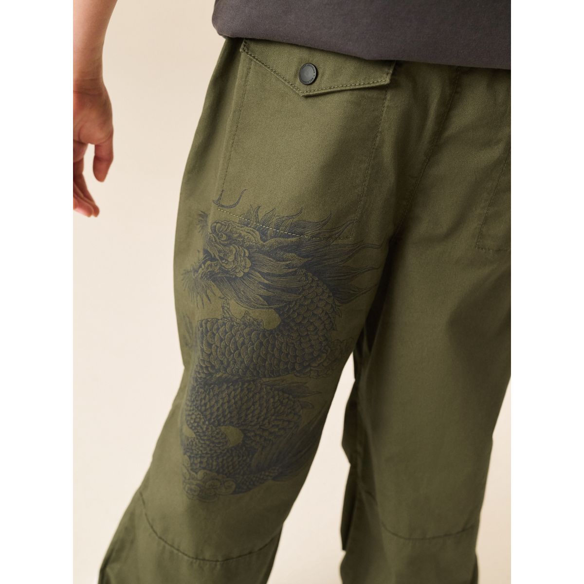 Pantalon parachute ultra-large vert kaki, NEXT