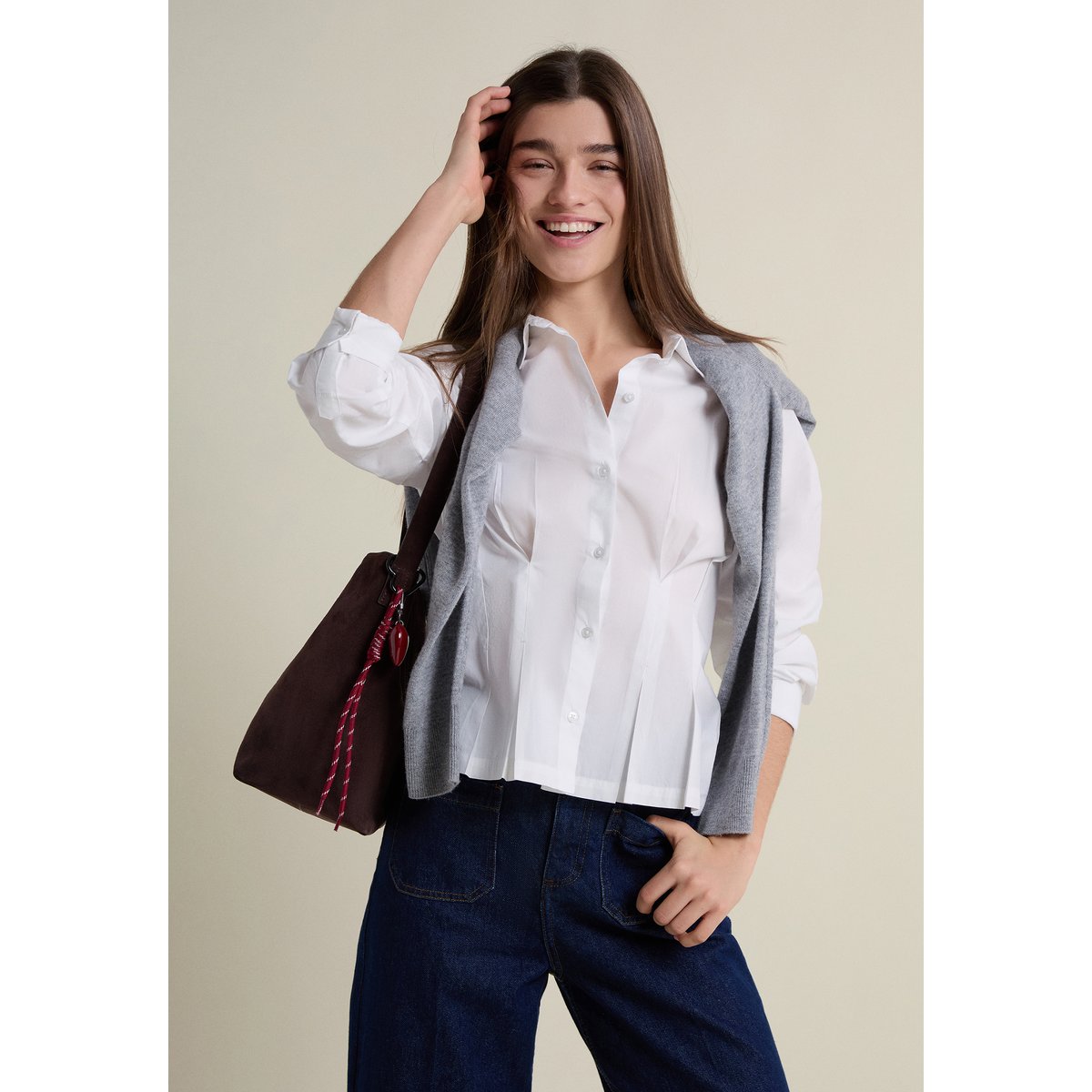 Chemise cintrée à plis plats CINEMA blanc, ETAM