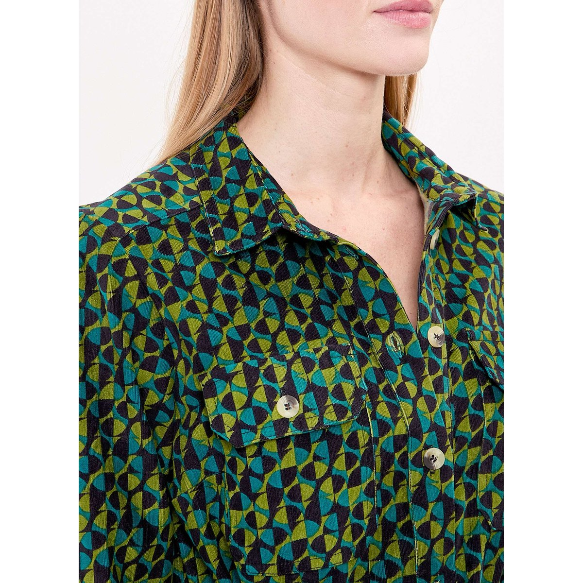 Robe midi chemisier velours côtelé LOUISON vert forêt, PRINCESSE NOMADE