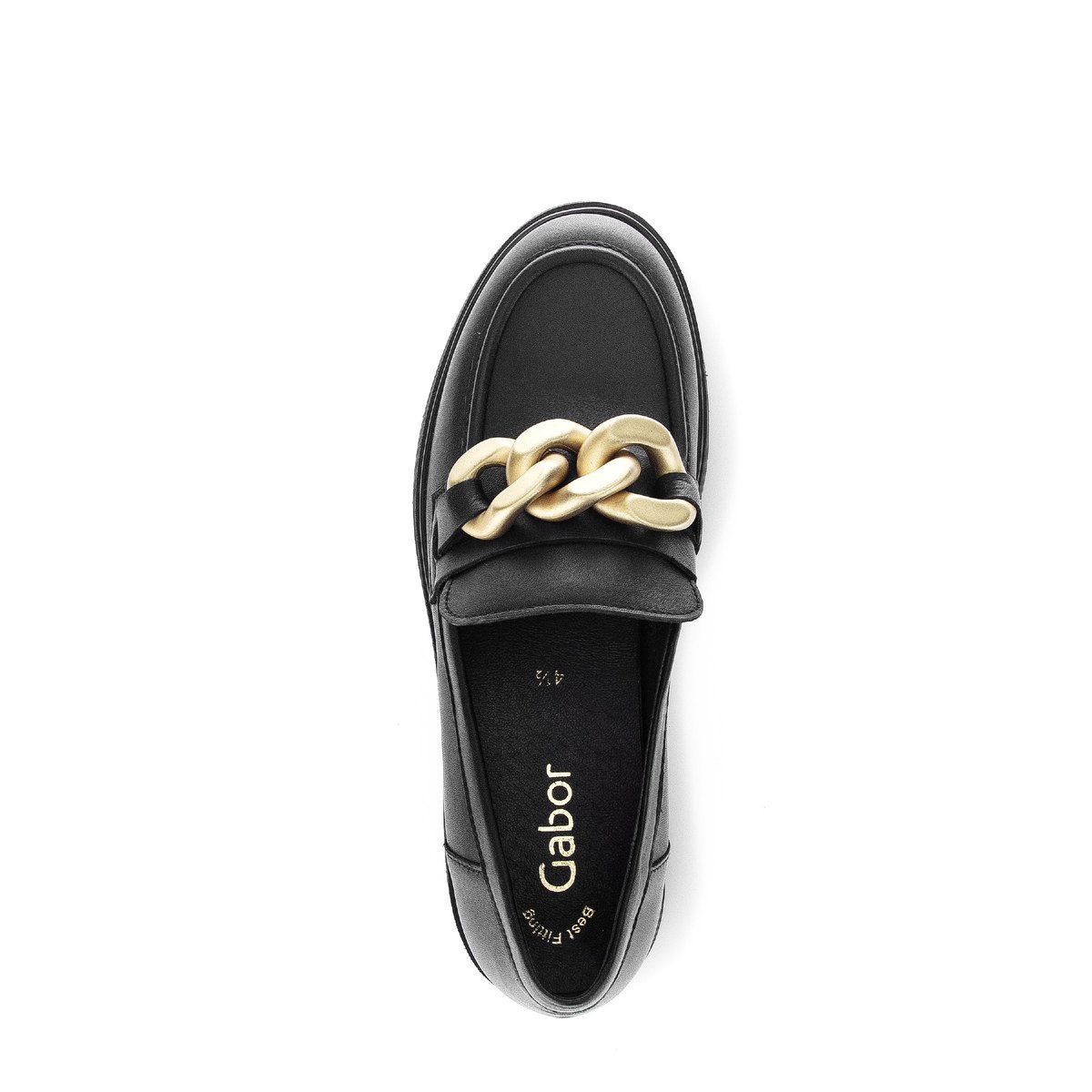 Mocassins en cuir lisse à talon décroché noir mat, GABOR