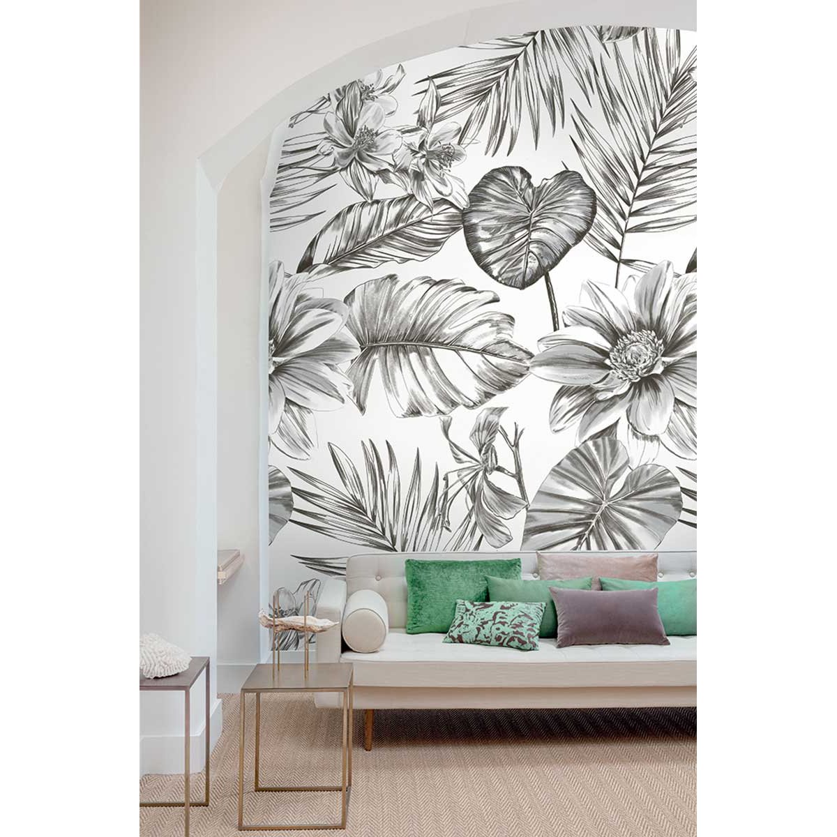 Papier peint magnolia jungle noir et blanc, HEXOA