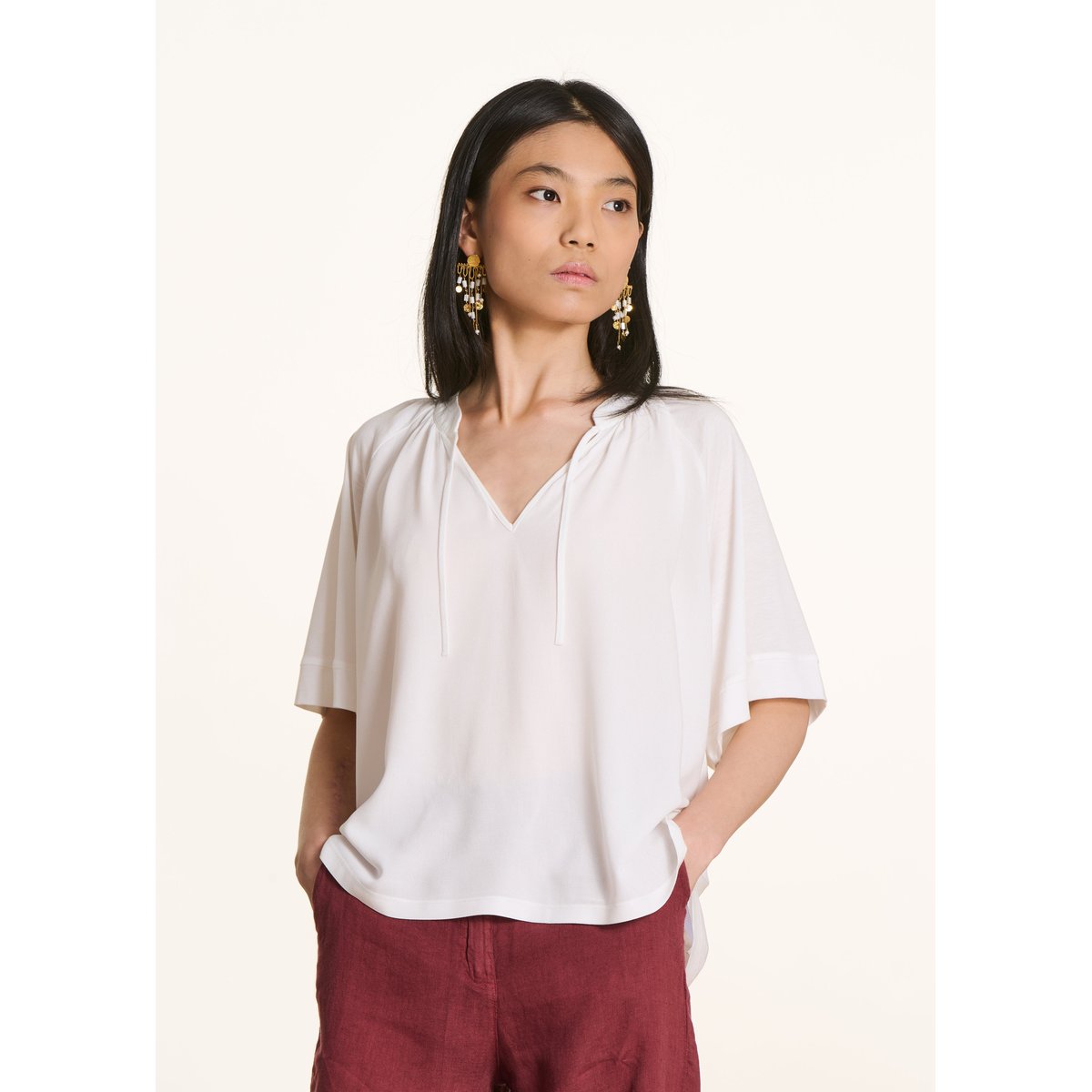 T-shirt ample bi-matière manches courtes ecru, LA FEE MARABOUTEE