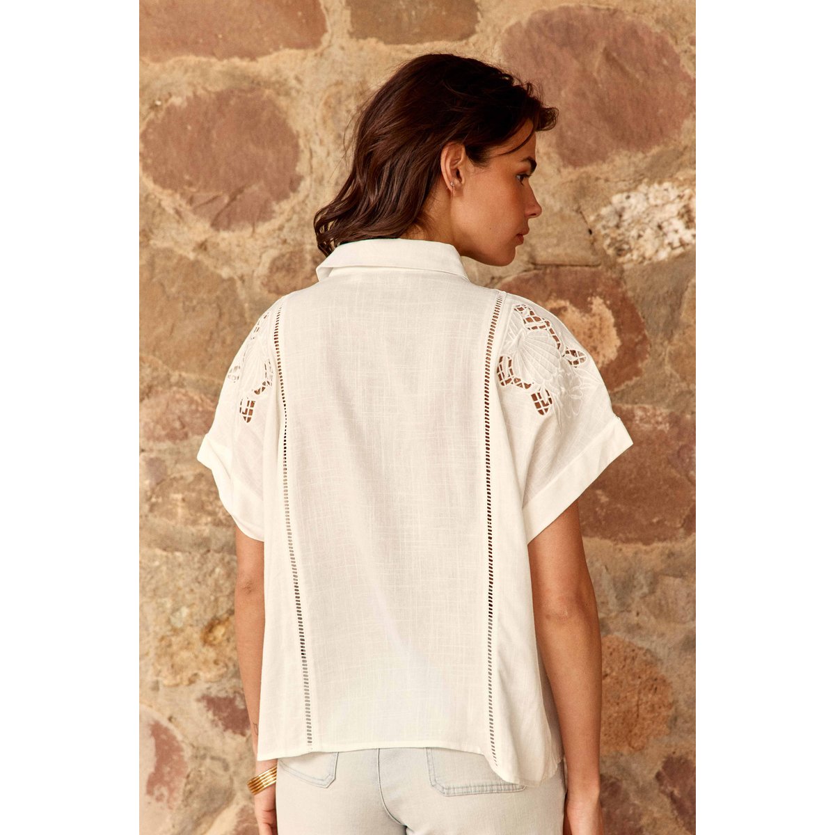 Chemisier manches courtes col chemise uni CHERYL 10-blanc, LA PETITE ETOILE