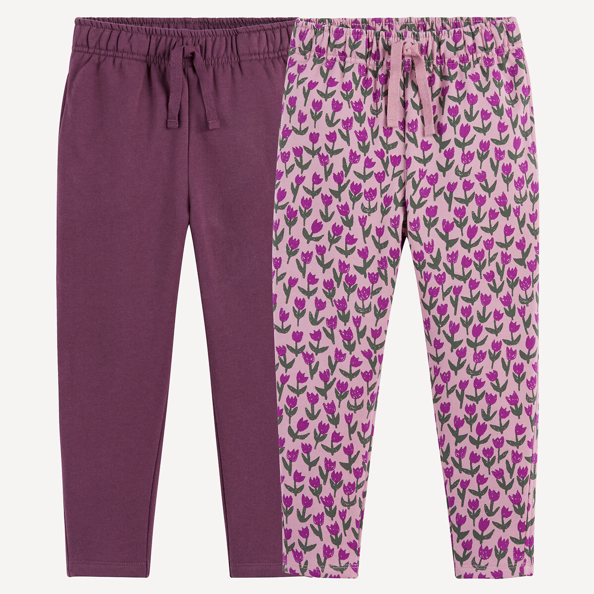 Lot de 2 joggings bordeaux + imprimé rose, LA REDOUTE COLLECTIONS