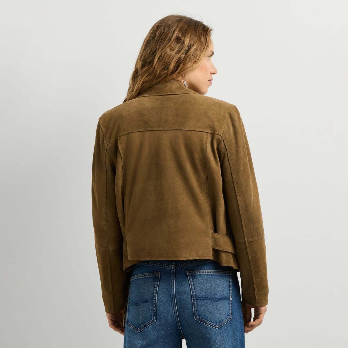 Veste Biker En Daim beiges grains, PEPE JEANS
